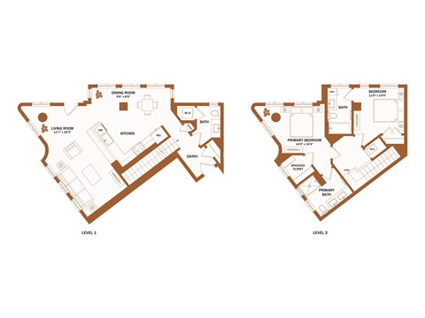 A floor plan of a two-story house with a landscaped yard.